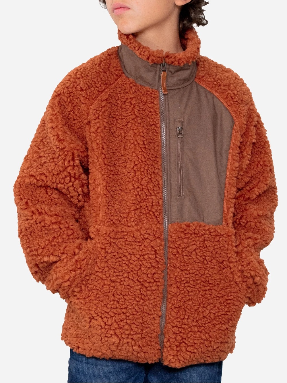 Obermeyer Boys' Landry Terracotta Orange Fleece Sherpa Zip-Front Jacket—M